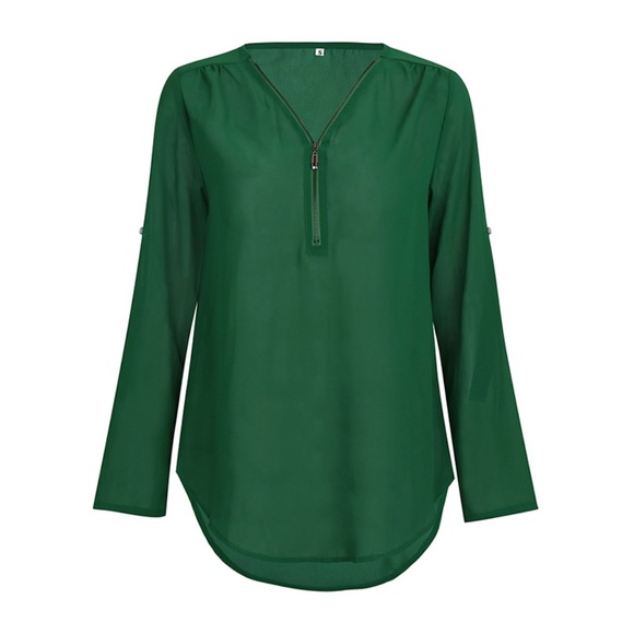 SO PRETTY!  Sheer Zipper Front Blouse - Picture 4 of 6